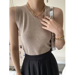 Asymmetric Solid Color Sleeveless V-Neck Vest Top