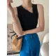 Asymmetric Solid Color Sleeveless V-Neck Vest Top Asymmetric Solid Color Sleeveless V-Neck Vest Top
