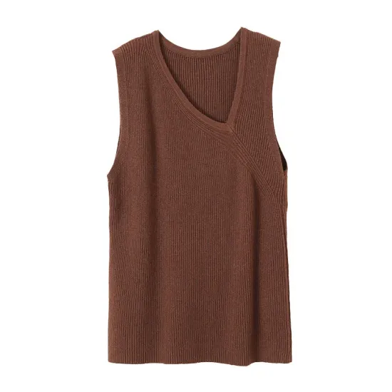 Asymmetric Solid Color Sleeveless V-Neck Vest Top Asymmetric Solid Color Sleeveless V-Neck Vest Top