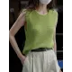 Hollow Solid Color Loose Sleeveless Round-neck Vest Top Hollow Solid Color Loose Sleeveless Round-neck Vest Top