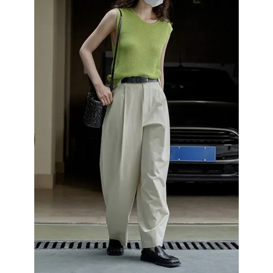 Hollow Solid Color Loose Sleeveless Round-neck Vest Top Hollow Solid Color Loose Sleeveless Round-neck Vest Top