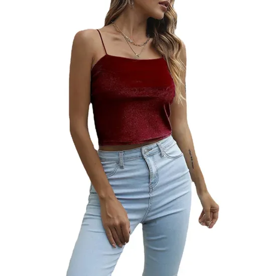Solid Color Velvet Skinny Sleeveless Spaghetti-Neck Vest Top Solid Color Velvet Skinny Sleeveless Spaghetti-Neck Vest Top