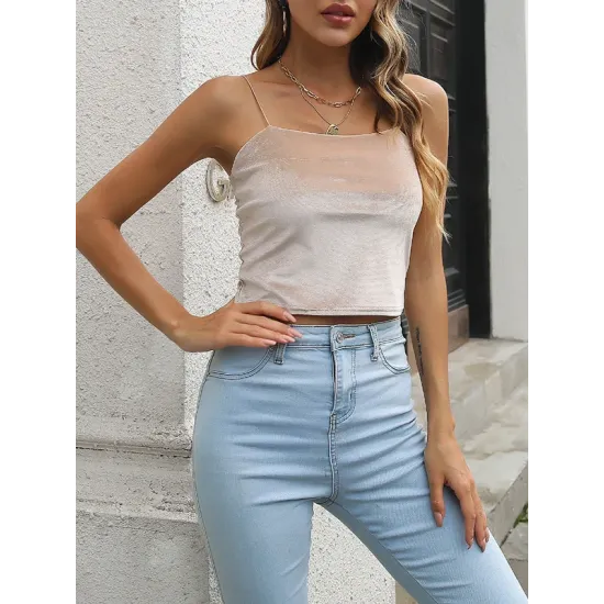 Solid Color Velvet Skinny Sleeveless Spaghetti-Neck Vest Top Solid Color Velvet Skinny Sleeveless Spaghetti-Neck Vest Top