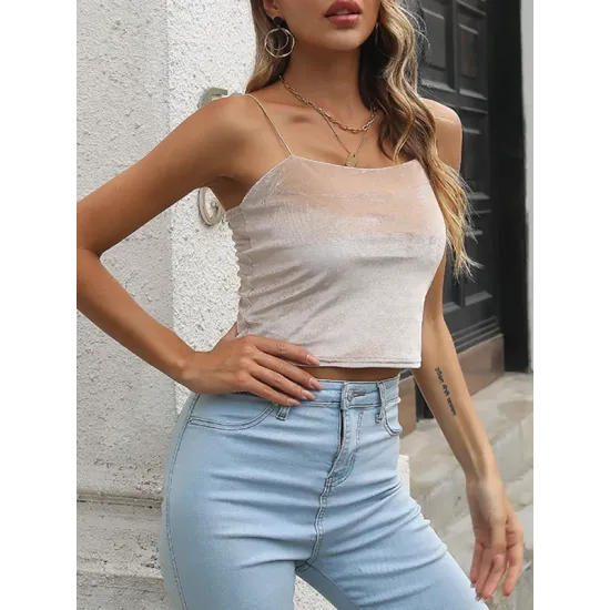 Solid Color Velvet Skinny Sleeveless Spaghetti-Neck Vest Top Solid Color Velvet Skinny Sleeveless Spaghetti-Neck Vest Top