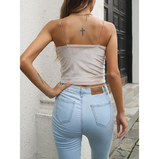 Solid Color Velvet Skinny Sleeveless Spaghetti-Neck Vest Top Solid Color Velvet Skinny Sleeveless Spaghetti-Neck Vest Top