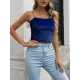 Solid Color Velvet Skinny Sleeveless Spaghetti-Neck Vest Top Solid Color Velvet Skinny Sleeveless Spaghetti-Neck Vest Top