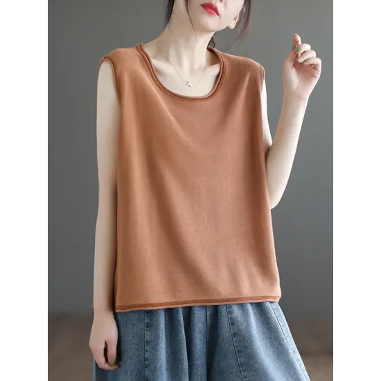 Solid Color Loose Sleeveless Round-neck Knitting Vest Top Solid Color Loose Sleeveless Round-neck Knitting Vest Top