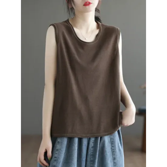 Solid Color Loose Sleeveless Round-neck Knitting Vest Top Solid Color Loose Sleeveless Round-neck Knitting Vest Top