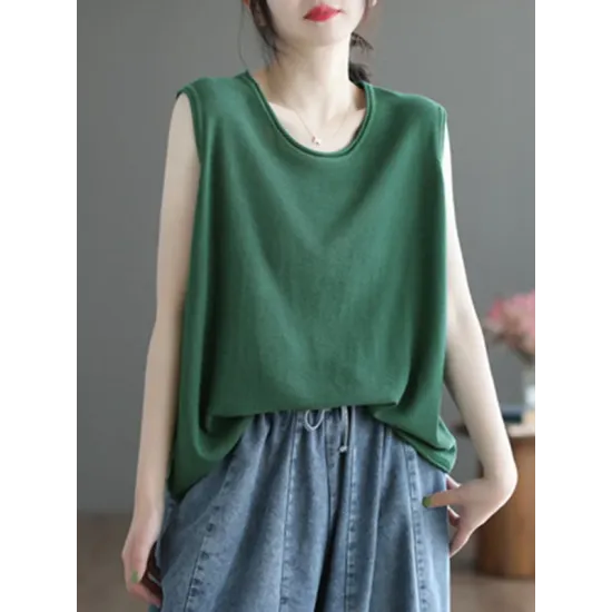 Solid Color Loose Sleeveless Round-neck Knitting Vest Top Solid Color Loose Sleeveless Round-neck Knitting Vest Top