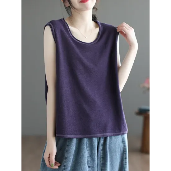 Solid Color Loose Sleeveless Round-neck Knitting Vest Top Solid Color Loose Sleeveless Round-neck Knitting Vest Top