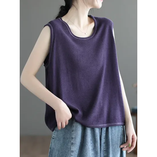 Solid Color Loose Sleeveless Round-neck Knitting Vest Top Solid Color Loose Sleeveless Round-neck Knitting Vest Top