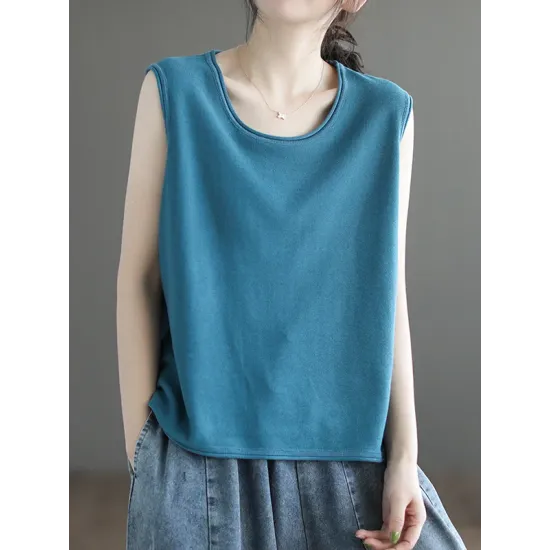 Solid Color Loose Sleeveless Round-neck Knitting Vest Top Solid Color Loose Sleeveless Round-neck Knitting Vest Top