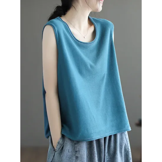Solid Color Loose Sleeveless Round-neck Knitting Vest Top Solid Color Loose Sleeveless Round-neck Knitting Vest Top