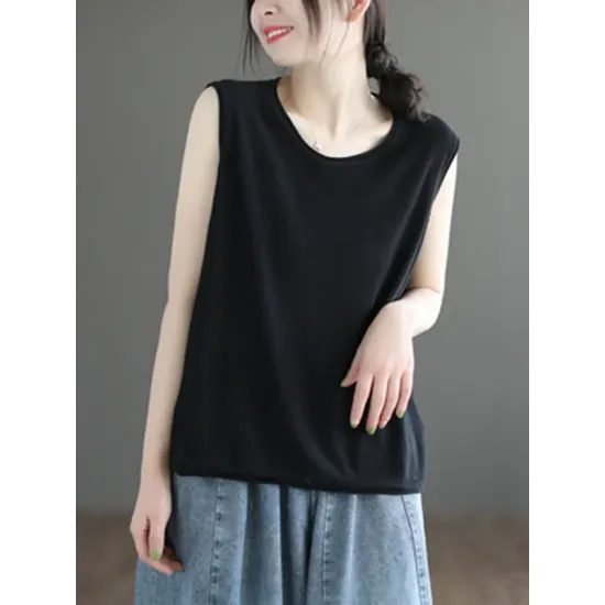 Solid Color Loose Sleeveless Round-neck Knitting Vest Top Solid Color Loose Sleeveless Round-neck Knitting Vest Top