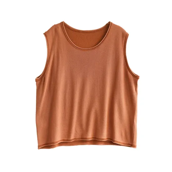 Solid Color Loose Sleeveless Round-neck Knitting Vest Top Solid Color Loose Sleeveless Round-neck Knitting Vest Top