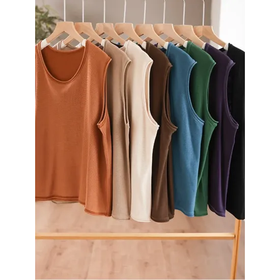 Solid Color Loose Sleeveless Round-neck Knitting Vest Top Solid Color Loose Sleeveless Round-neck Knitting Vest Top