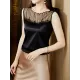 Lacy Solid Color Split-Joint Loose Sleeveless Round-neck Vest Top Lacy Solid Color Split-Joint Loose Sleeveless Round-neck Vest Top