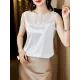 Lacy Solid Color Split-Joint Loose Sleeveless Round-neck Vest Top Lacy Solid Color Split-Joint Loose Sleeveless Round-neck Vest Top