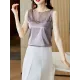 Lacy Solid Color Split-Joint Loose Sleeveless Round-neck Vest Top Lacy Solid Color Split-Joint Loose Sleeveless Round-neck Vest Top