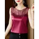 Lacy Solid Color Split-Joint Loose Sleeveless Round-neck Vest Top Lacy Solid Color Split-Joint Loose Sleeveless Round-neck Vest Top
