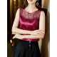 Lacy Solid Color Split-Joint Loose Sleeveless Round-neck Vest Top Lacy Solid Color Split-Joint Loose Sleeveless Round-neck Vest Top