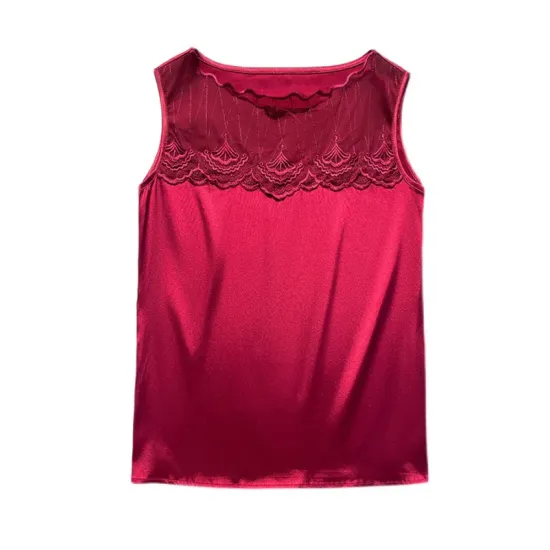 Lacy Solid Color Split-Joint Loose Sleeveless Round-neck Vest Top Lacy Solid Color Split-Joint Loose Sleeveless Round-neck Vest Top
