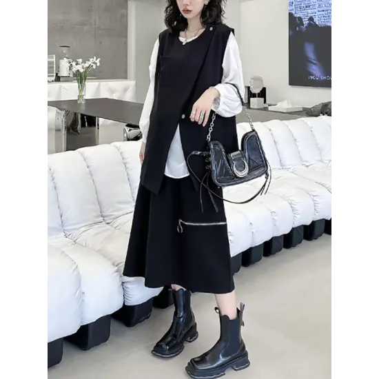 Asymmetric Zipper Loose Sleeveless Round-Neck Vest Top Asymmetric Zipper Loose Sleeveless Round-Neck Vest Top