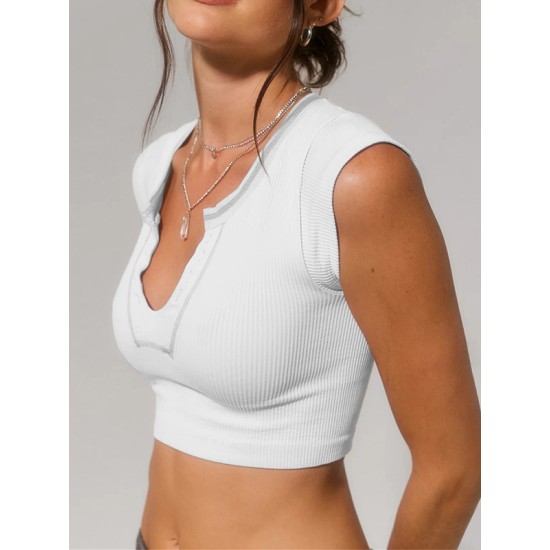 Split-Joint Cap Sleeve Skinny Deep V-Neck Vest Top Split-Joint Cap Sleeve Skinny Deep V-Neck Vest Top