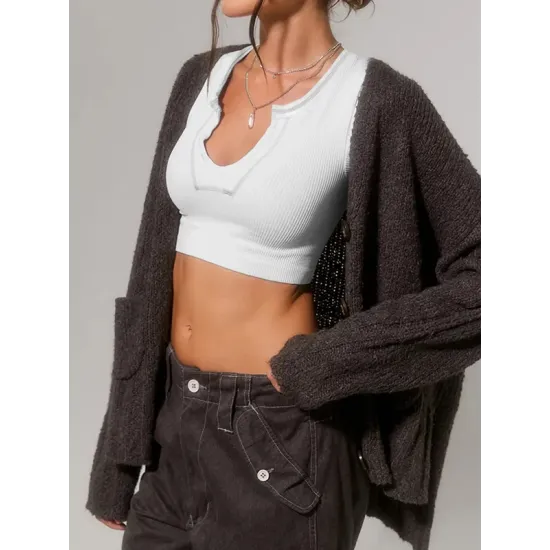 Split-Joint Cap Sleeve Skinny Deep V-Neck Vest Top Split-Joint Cap Sleeve Skinny Deep V-Neck Vest Top