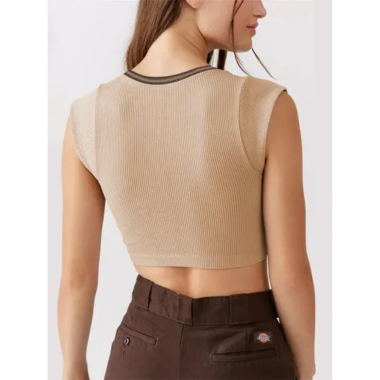Split-Joint Cap Sleeve Skinny Deep V-Neck Vest Top Split-Joint Cap Sleeve Skinny Deep V-Neck Vest Top