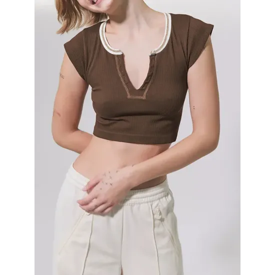 Split-Joint Cap Sleeve Skinny Deep V-Neck Vest Top Split-Joint Cap Sleeve Skinny Deep V-Neck Vest Top