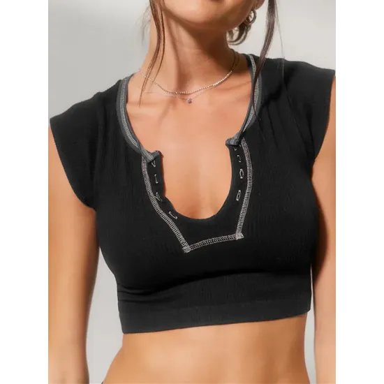 Split-Joint Cap Sleeve Skinny Deep V-Neck Vest Top Split-Joint Cap Sleeve Skinny Deep V-Neck Vest Top