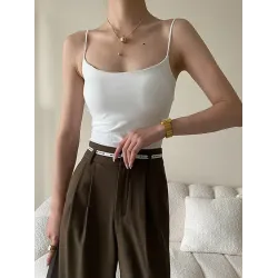Adjustable Solid Color Skinny Spaghetti-Neck Vest Top