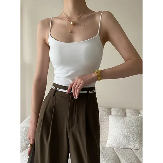 Adjustable Solid Color Skinny Spaghetti-Neck Vest Top Adjustable Solid Color Skinny Spaghetti-Neck Vest Top