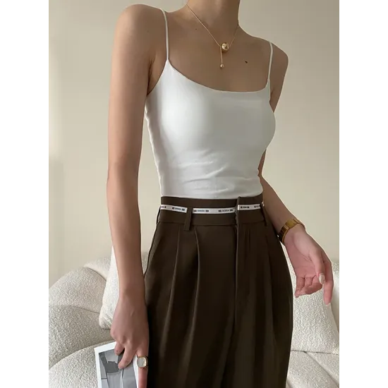 Adjustable Solid Color Skinny Spaghetti-Neck Vest Top Adjustable Solid Color Skinny Spaghetti-Neck Vest Top