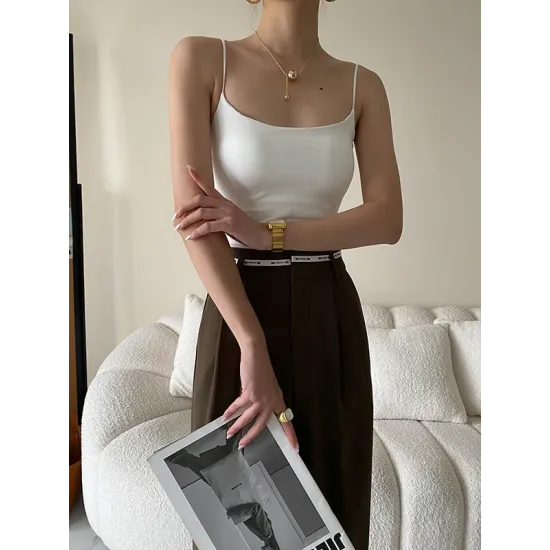 Adjustable Solid Color Skinny Spaghetti-Neck Vest Top Adjustable Solid Color Skinny Spaghetti-Neck Vest Top