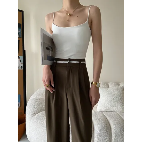 Adjustable Solid Color Skinny Spaghetti-Neck Vest Top Adjustable Solid Color Skinny Spaghetti-Neck Vest Top