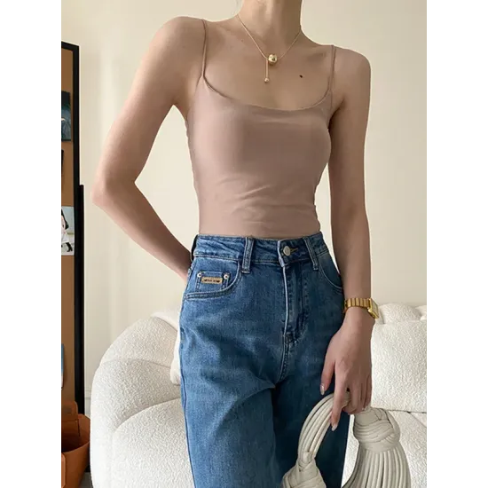 Adjustable Solid Color Skinny Spaghetti-Neck Vest Top Adjustable Solid Color Skinny Spaghetti-Neck Vest Top