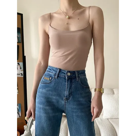 Adjustable Solid Color Skinny Spaghetti-Neck Vest Top Adjustable Solid Color Skinny Spaghetti-Neck Vest Top