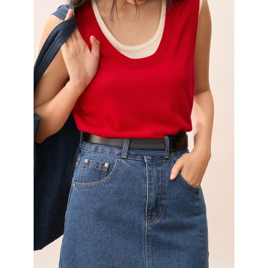 Contrast Color Split-Joint False Two Loose Round-neck Vest Top Contrast Color Split-Joint False Two Loose Round-neck Vest Top