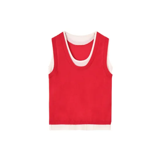 Contrast Color Split-Joint False Two Loose Round-neck Vest Top Contrast Color Split-Joint False Two Loose Round-neck Vest Top
