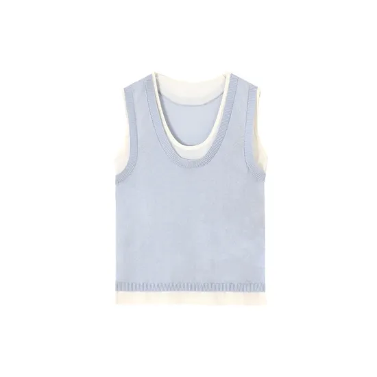 Contrast Color Split-Joint False Two Loose Round-neck Vest Top Contrast Color Split-Joint False Two Loose Round-neck Vest Top