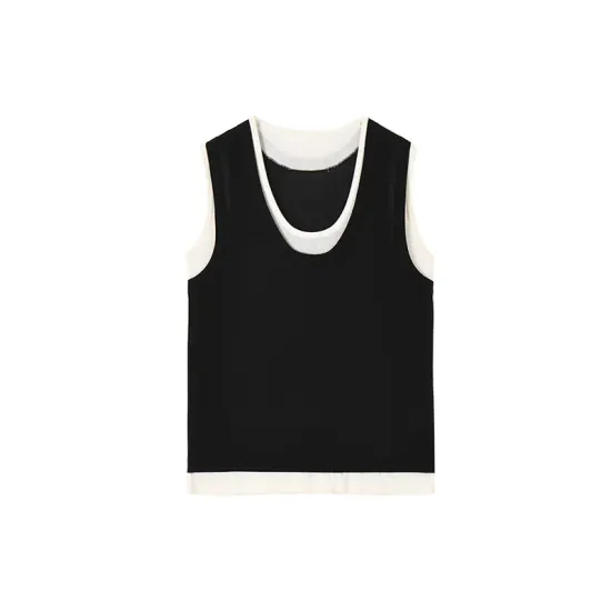 Contrast Color Split-Joint False Two Loose Round-neck Vest Top Contrast Color Split-Joint False Two Loose Round-neck Vest Top