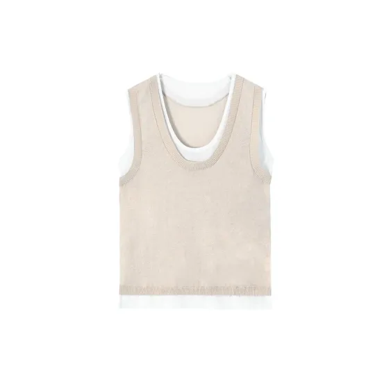 Contrast Color Split-Joint False Two Loose Round-neck Vest Top Contrast Color Split-Joint False Two Loose Round-neck Vest Top