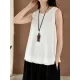 Fringed Solid Color Loose Sleeveless Round-Neck Vest Top Fringed Solid Color Loose Sleeveless Round-Neck Vest Top