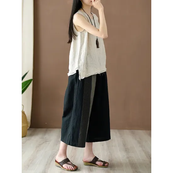 Fringed Solid Color Loose Sleeveless Round-Neck Vest Top Fringed Solid Color Loose Sleeveless Round-Neck Vest Top