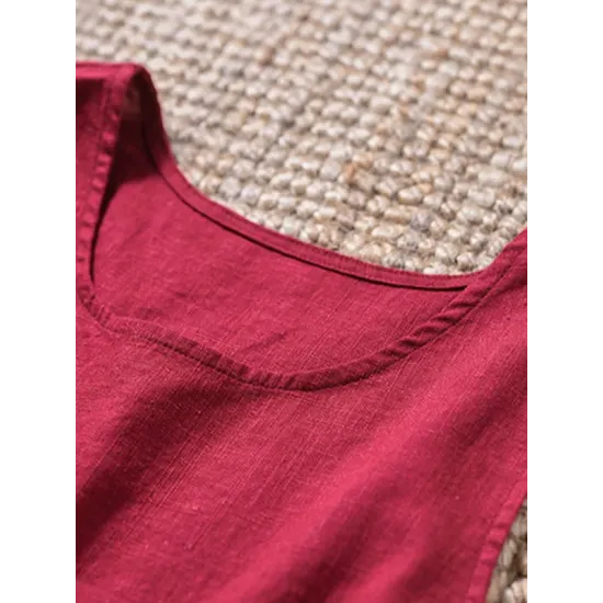 Fringed Solid Color Loose Sleeveless Round-Neck Vest Top Fringed Solid Color Loose Sleeveless Round-Neck Vest Top