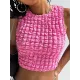 Pleated Solid Color Skinny Sleeveless Round-Neck Vest Top Pleated Solid Color Skinny Sleeveless Round-Neck Vest Top