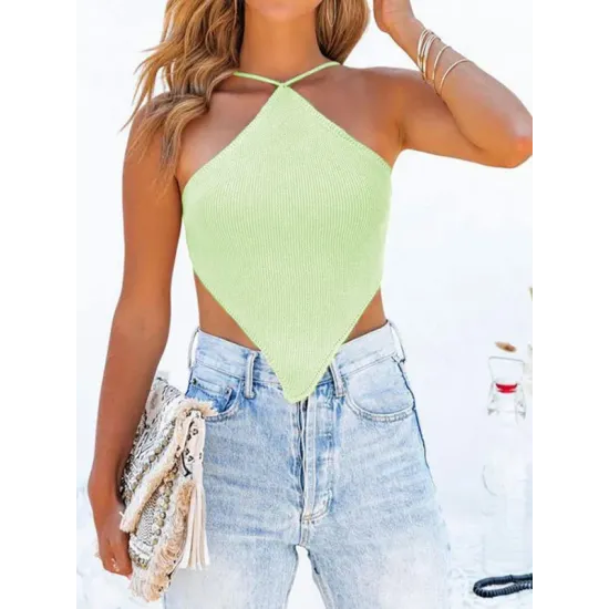 Bandage Irregular clipping Skinny Spaghetti-Neck Vest Top Knitwear Bandage Irregular clipping Skinny Spaghetti-Neck Vest Top Knitwear