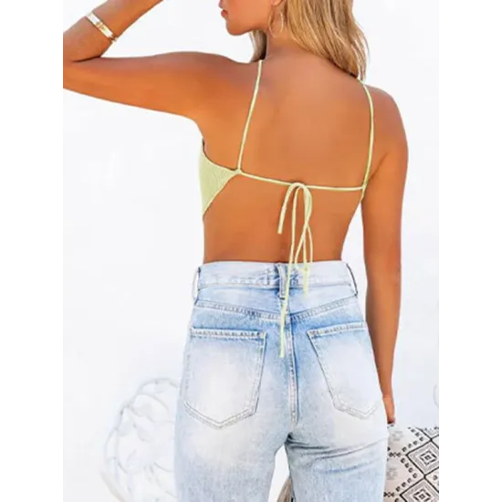 Bandage Irregular clipping Skinny Spaghetti-Neck Vest Top Knitwear Bandage Irregular clipping Skinny Spaghetti-Neck Vest Top Knitwear